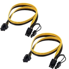 2-Pcs 6 Pin Male to 8 Pin Male E487181 PCIE 2FT 16AWG 400W 12A Power Cable