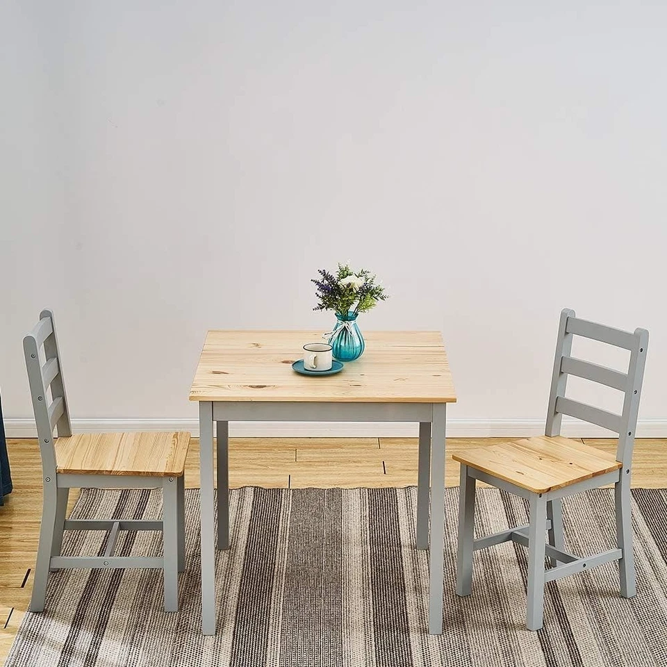 Grey Wooden Dining Table & 2 Chairs - Compact Kitchen Dining Set, 75x75x73cm - Image 2 of 4