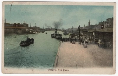 Glasgow Clyde River Docks Port Steam Ferry Horse & Cart Ships Transport 1900's - Image 1 of 2