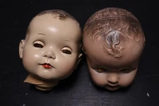 2 vintage doll heads haunted creepy old rustic 6" tall sayco