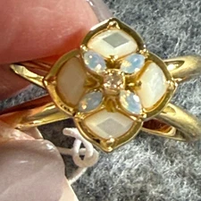 Kendra Scott Dira Stone Gold Double Band Ring Ivory Mother of Pearl Mix Size 8