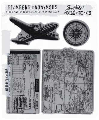Tim Holtz Air Travel Cling Rubber Stamp Set CMS102, c1, 7 x 8.5 inches