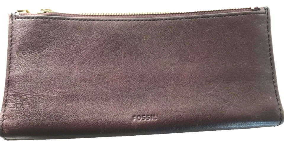 Fossil Mujer 2 Cremallera Dinero en Efectivo Moneda Tarjeta de Crédito Cuero Cartera Figura Púrpura Botón Broches a Presiones Foto 2 de 4
