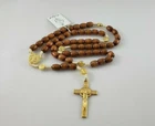 Medjugorje St Benedict BROWN Wooden Beads Catholic Rosary Handmade