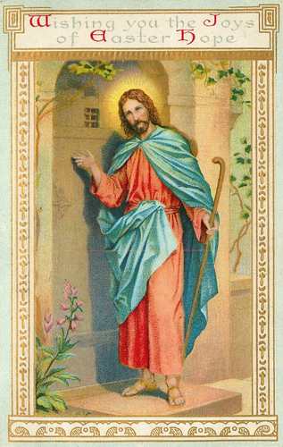 Easter Postcard Antique Christ The Good Shepherd Blue Red Robe  - Picture 1 of 2