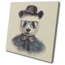 `Hipster Watercolour Panda Cool Animals SINGLE CANVAS WALL ART Picture Print