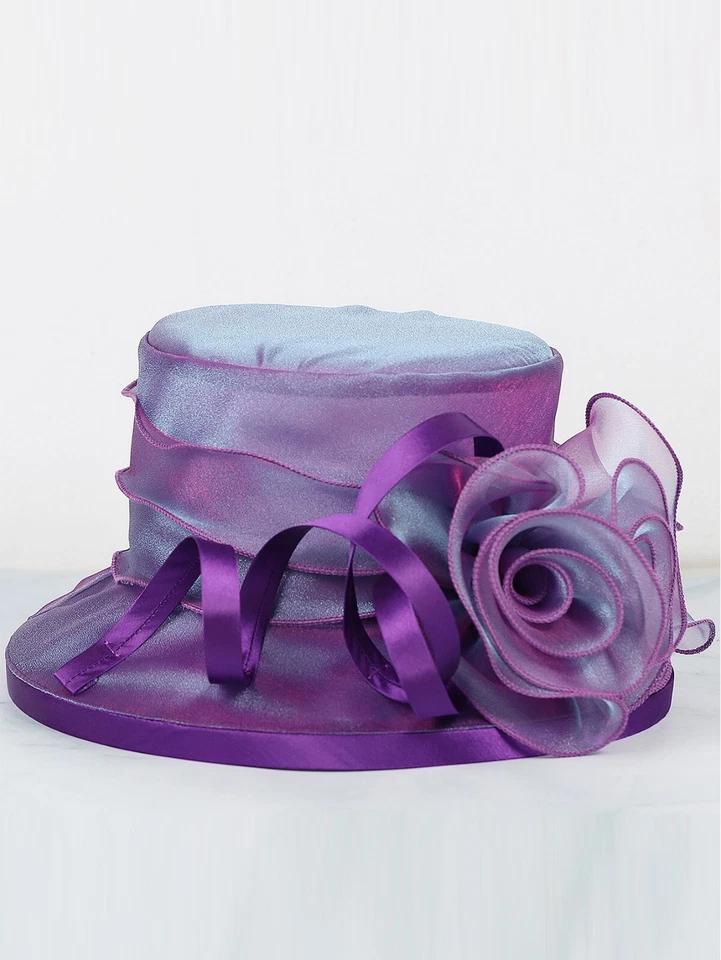 Sombreros Derby Morados para Fiesta del Té Para Mujer Elegante Sombrero de Boda Flor Fascinadores Gorra Foto 4 de 4