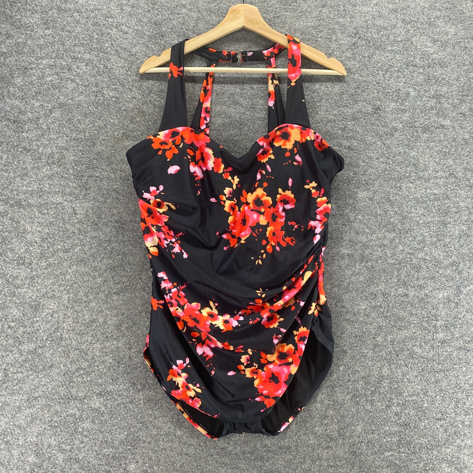 Women's 3XL Black Floral Halter Swimsuit Sleeveless Lined Casual-image