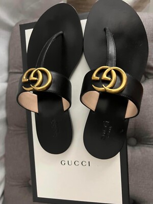 GUCCI women's Marmont black thong sandals with double GG - sz 35.5