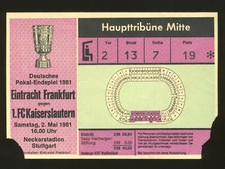 Bilet wstępu Puchar-Finał EINTRACHT FRANKFURT - FC KAISERSLAUTERN 2.5.1981