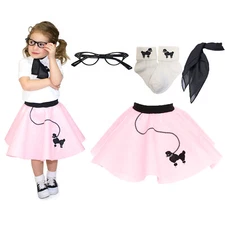 4 pc Toddler Poodle Skirt Outfit for Halloween or Dance Costume Hip Hop 50s Shop