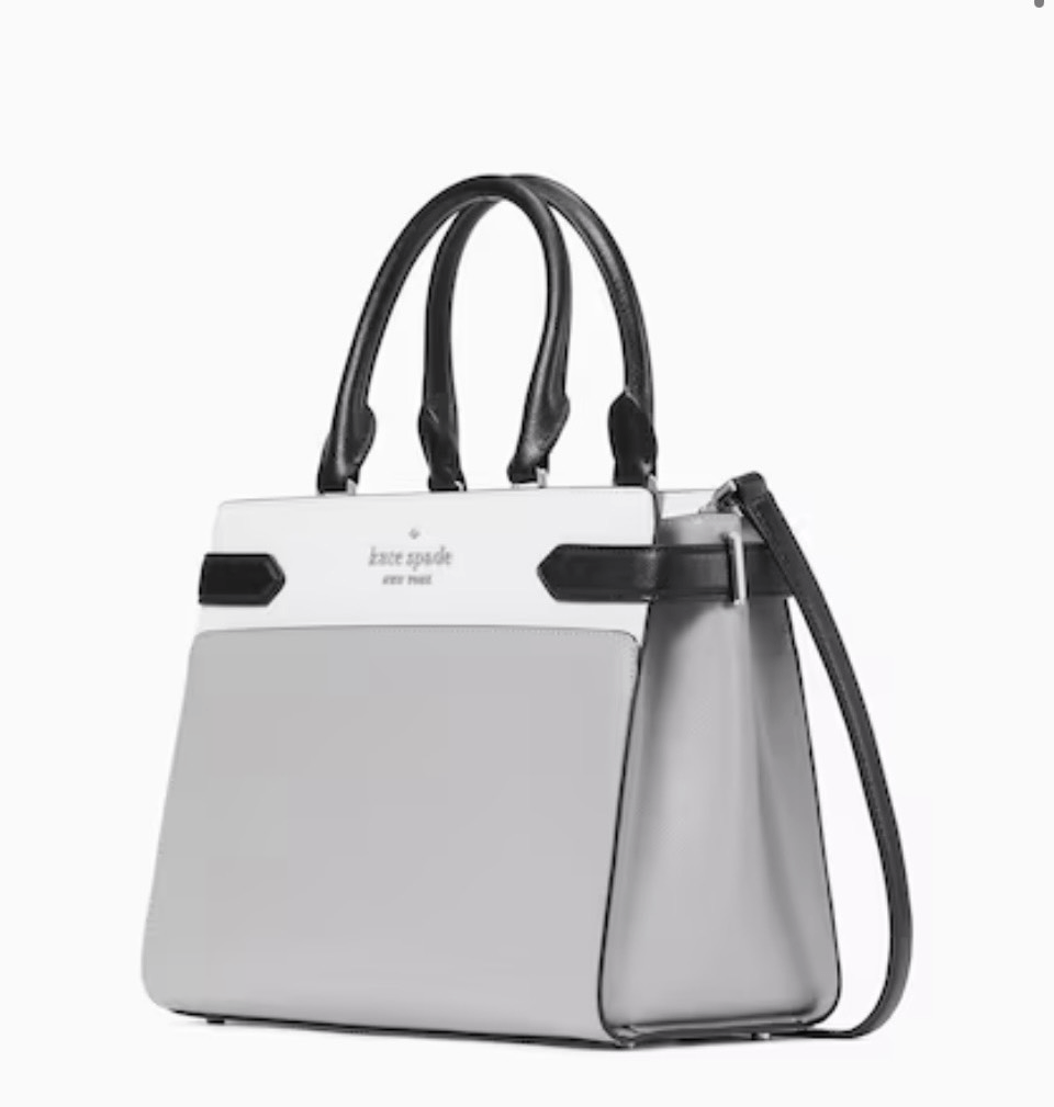 kate spade グレー ホワイト ハンドバッグ NWT Kate Spade Staci Medium Satchel Bag Purse - Gray White