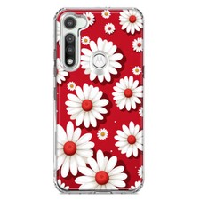 For Motorola Moto G Fast Shockproof Hybrid Case, Red White Daisy Polkadots