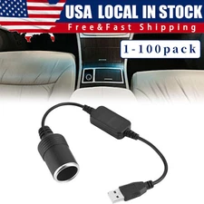 USB To 12V Car Cigarette Lighter Female Socket Converter Adapter LOT Connector
