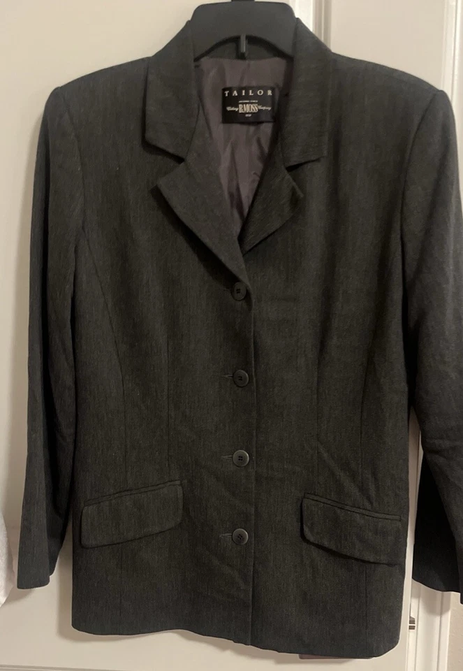 Blazer B Moss Tailor Mujer 10 Gris Afilado Forrado 4 Botones Chaqueta Usado en Excelente Condición Foto 3 de 4