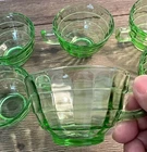 Vintage,Set of  6, Anchor Hocking Green Block Uranium Depression Tea Cups