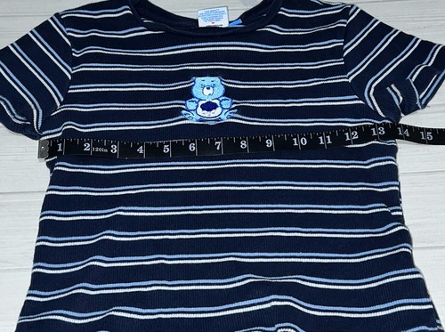 Care Bears Grumpy Embroidered Patch Blue Striped Baby Crop Tee T Shirt Large L - Picture 7 of 7