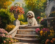 Victorian garden with a Lhasa Apso oil Painting 8x10 Print 