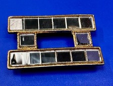 Retro Glass Pieces On Gold Tone Open Work Rectangular Belt Buckle