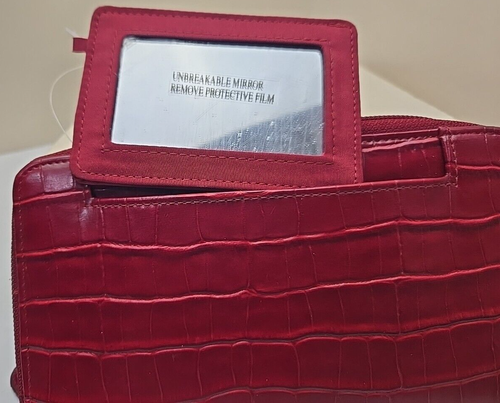 Womens Wallet Clutch Faux Snakeskin Burgundy Exotic with Mirror and Calculator - Picture 3 of 10