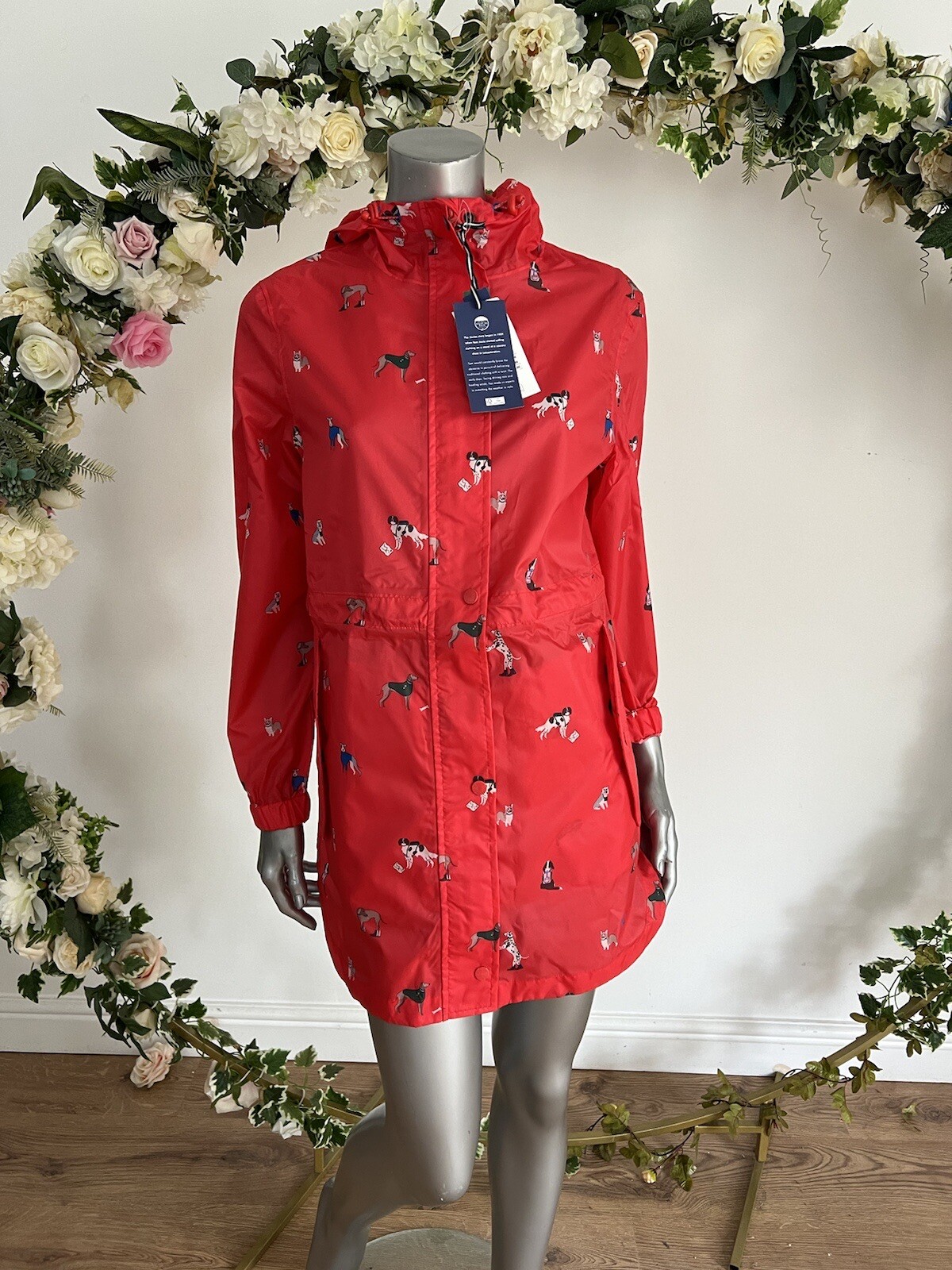 JOULES Golightly Raincoat Size 10 Packable Waterproof Red Dog Rain