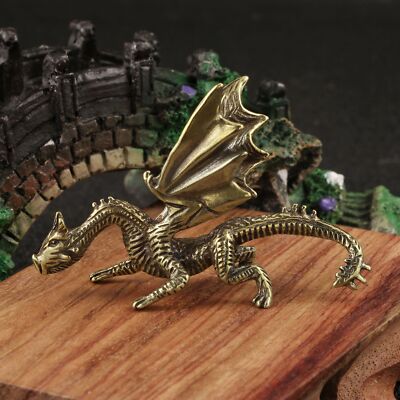 Solid Brass Flying Dragon Figurine Small Statue Home Ornament Collectibles
