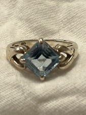 Vintage Sterling Silver 925 Princess Cut Blue Topaz Solitaire Ring Size 6