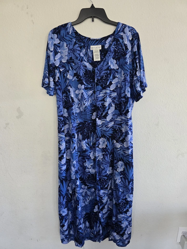 VTG White Stag Shirt Floral Dress 18W Women Blue White Button Up Excellent - Image 3 of 4