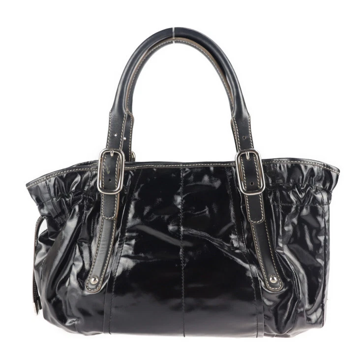 TOD'S G-Line Handbag PVC Coated Canvas Leather Black Tote Bag Shoulder Bag - Image 3 of 4