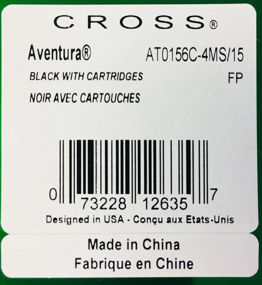 Cross Aventura Black "M" Nib Fountain Pen with 6 Free Blue Ink Cartridges - Image 3 of 3