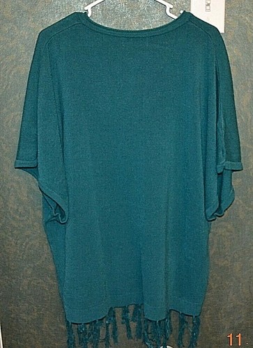 NOUVEAUX- TEAL TUNIC SWEATER WITH FRINGES- SZ L- NWT - Picture 4 of 4