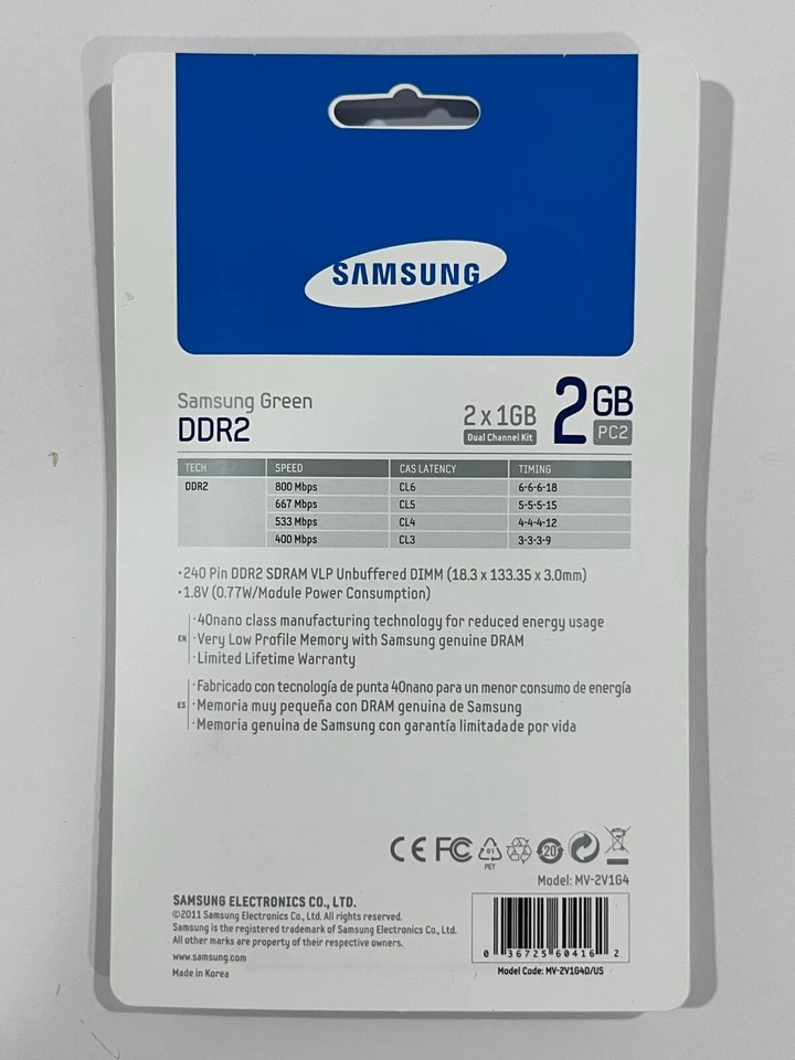 New Samsung 2 x1GB PC2-6400 DDR2-800MHz M379T2863FB3-CF7 non-ECC MV-2V1G4D/US - Image 3 of 3