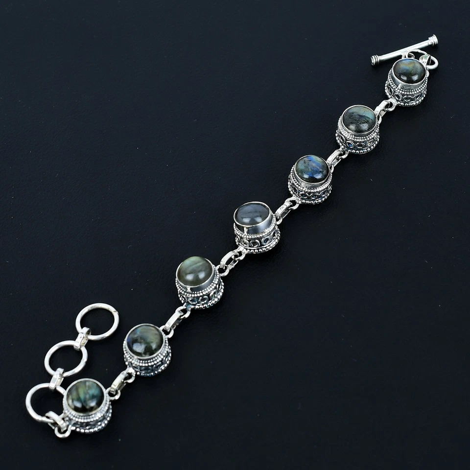 Naturale Pietra Labradorite Fatto a Mano 925 Argento Sterling Gioielli Regalo - Immagine 3 di 4