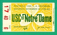 OJ Simpson Last Regular Season Game USC vs Notre Dame Football Ticket 11/30/1968