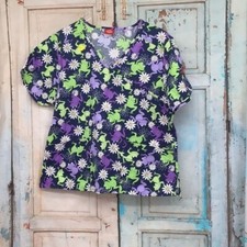 Dickies Frog and Daisy Scrub Top MED