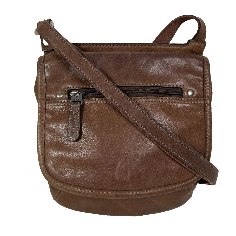 Fossil Brown Leather Saddle Crossbody Messenger Flap Bag - Image 3 of 4