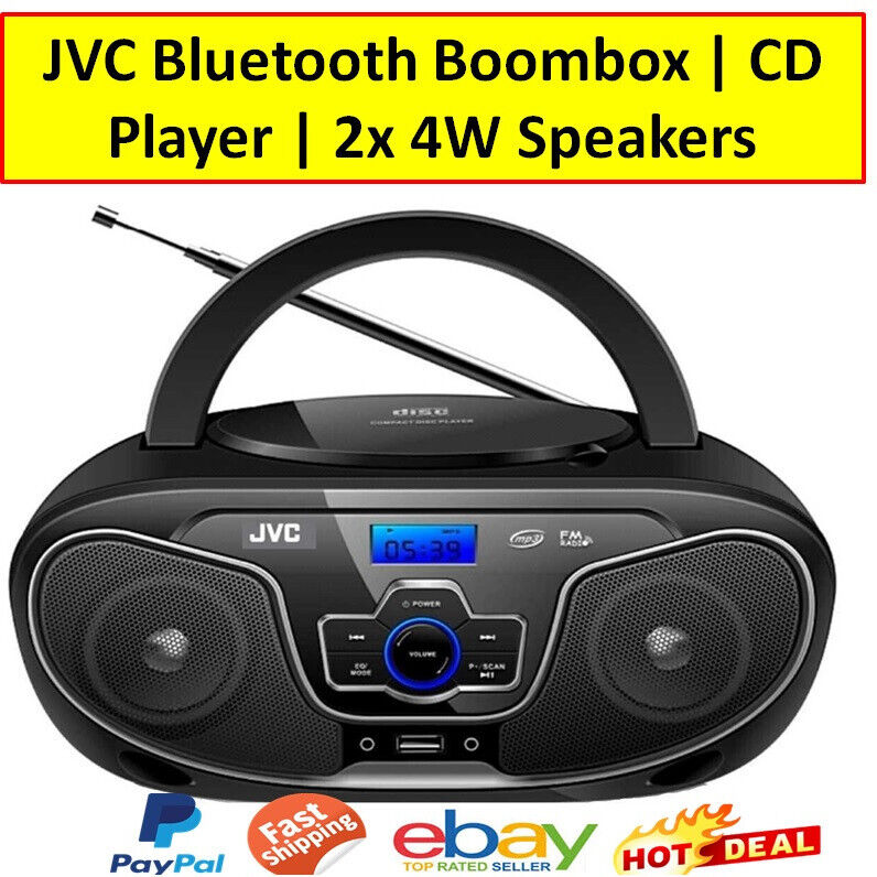 JVC CD Player Bluetooth Boombox Portable 2x 4W Speakers USB/FM Radio/AUX Music