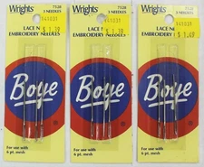 Lot of Wrights Boye Lace Net Needles For 6 pt Mesh 7528 3 Packages of 3 Each = 9