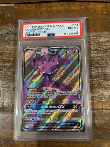 POKEMON 2018 Sun Moon Lost Thunder Full Art GENESECT GX #204 PSA 8 RARE