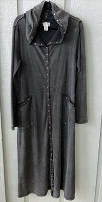 SOFT SURROUNDINGS Jersey Hooded Dress Womens Tall Med Washed Black Witchy Goth