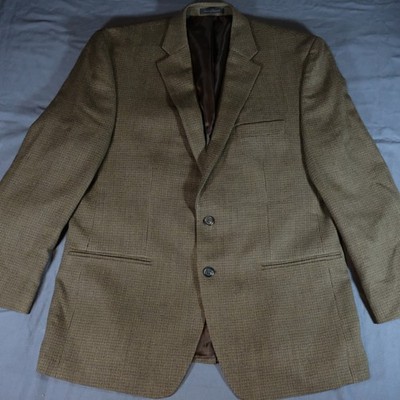 Chaps Est 1978 Mens 46R 100% Wool Brown Houndstooth 2-Button Blazer Sport Coat