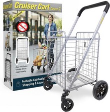 Cruiser Cart Deluxe 2 Foldable Shopping Cart W/ Wheels Brake System Heavy Duty