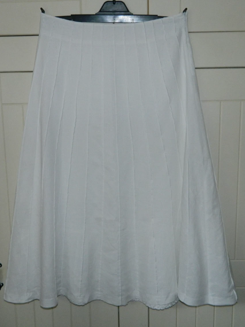 White Pure Linen Long Cotton Lined Panelled Ladies Skirt By Kaliko Size UK 14