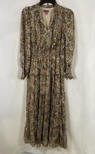 Vince Camuto Women's Paisley Metallic Tiered Smocked V-Neck Maxi Dress Sz XS