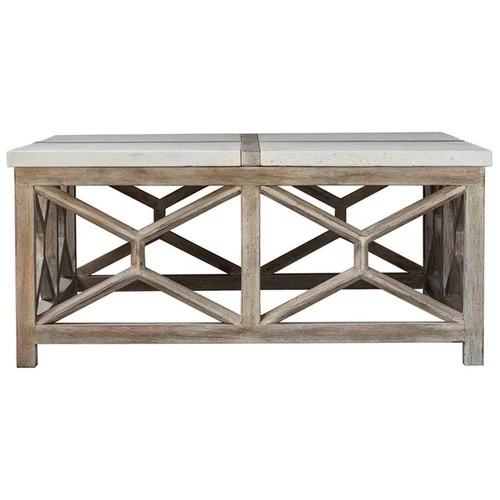 Uttermost Catali 40" Square Wood and Stone Top Coffee Table in Ivory/Oatmeal - Picture 4 of 8