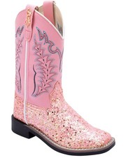 Old West Girls' Fancy Stitch Western Boot - Broad Square Toe - VB9185