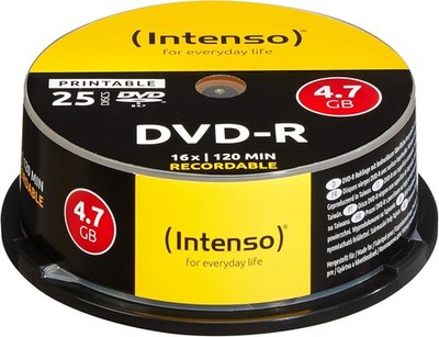 Intenso DVD-R 4,7 GB 16x DVD-Rohlinge bedruckbar kratzfest 25er Spindel