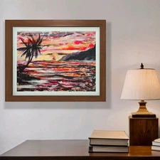 Original Painting. Hand-Painted Canvas. Palm Trees. Modern Abstract Tropical Art