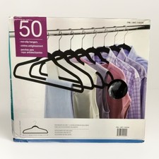 50 Pack Flocked Hangers Closet Space Saving Sturdy Non Slip Slim Design Black