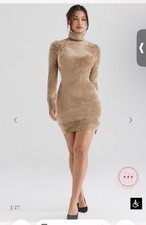 House of CB Taya Fawn Chenille Mini Dress Color Musk Brown Size Small $149 New